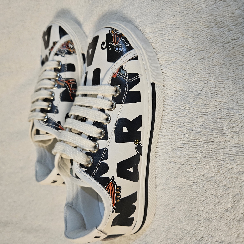 FREE SHIPPING- MARNI White Sneakers with Black and Blue Accents